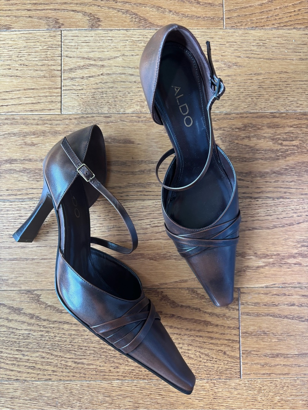 ALDO Dark Brown Pointed-Toe Strappy Ankle Heels